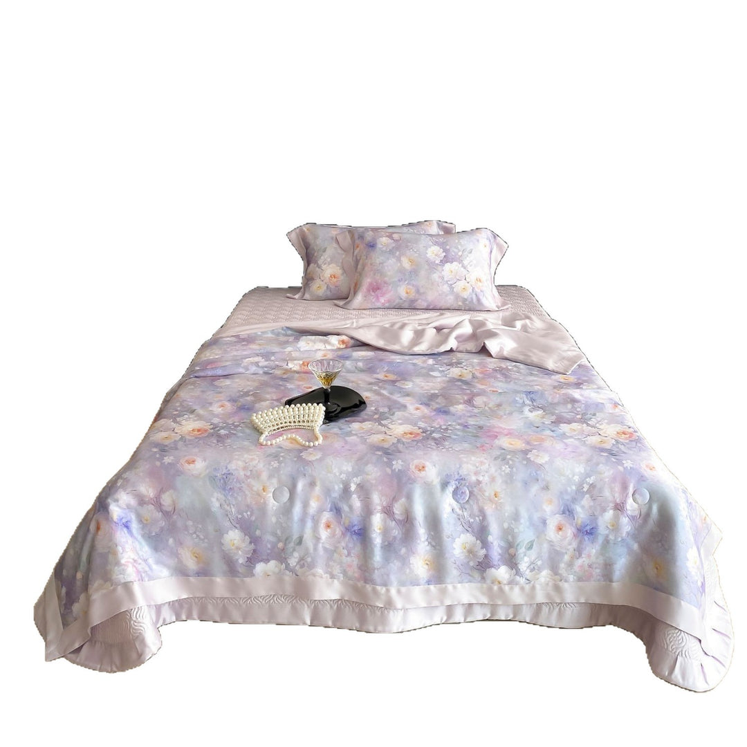 Luxuriöses Satin-Bettwäsche-Set mit Aquarellblumenprint und Satinbordüre