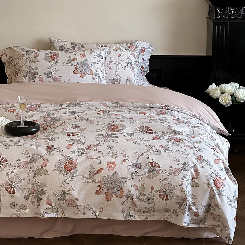 Luxuriöses Satin-Bettwäscheset mit zarten Rosenmotiven und Knopfleiste