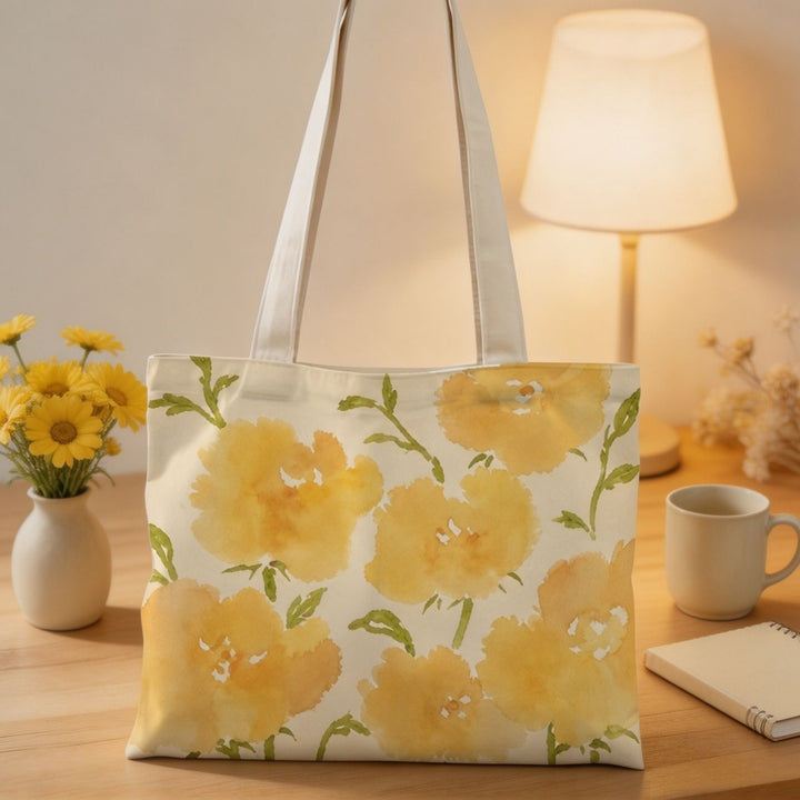 Blumenmuster-Leinwand-Tote-Bag