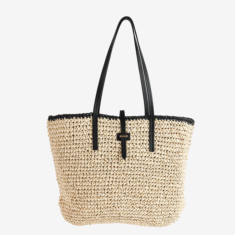 Damen Handtasche aus geflochtenem Naturmaterial mit Ledergriffen Karnz