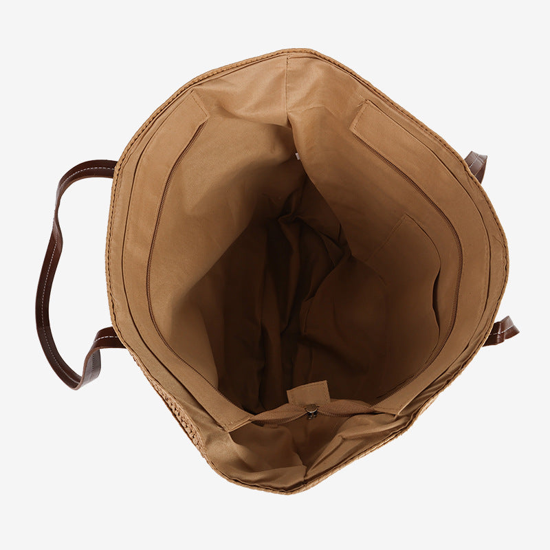 Damen Handgefertigte Tasche aus geflochtenem Naturmaterial mit eleganter Lederapplikation Karnz