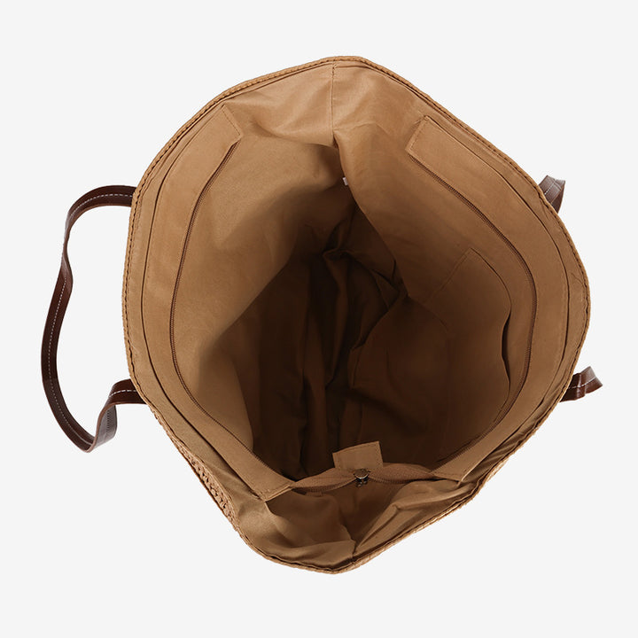Damen Handgefertigte Tasche aus geflochtenem Naturmaterial mit eleganter Lederapplikation Karnz