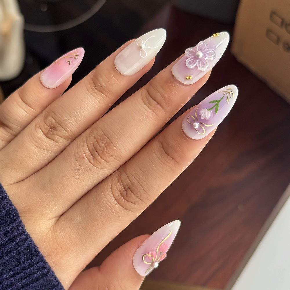 Elegantes Floral-Design Press-On Nagelset Karnz