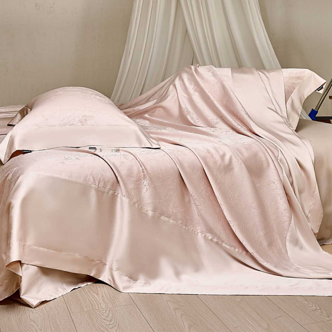 Seidiger Jacquard-Satin Bettbezug und Kissenbezug Set mit subtilem floralem Reliefgewebe