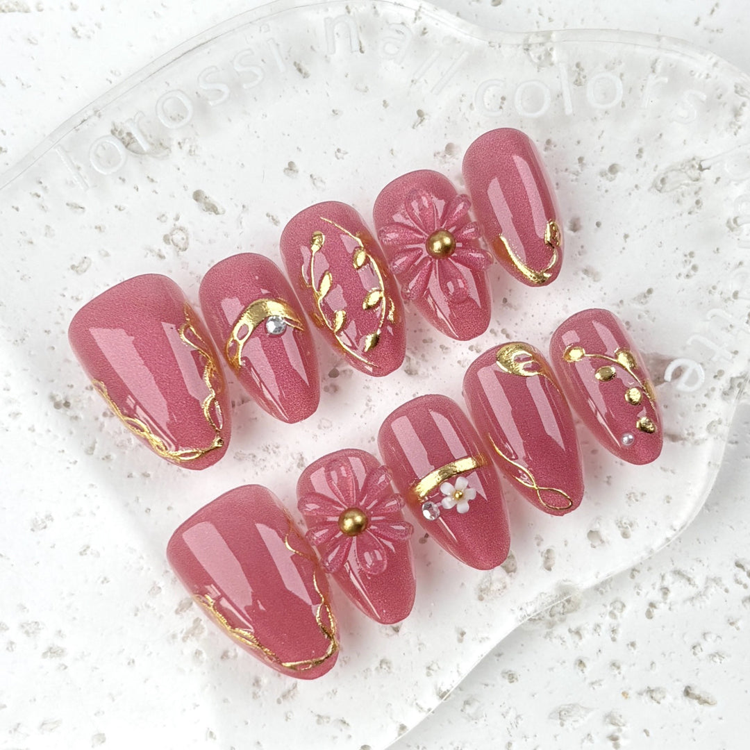 Premium Dekorative Blumen Press-On Nagelset