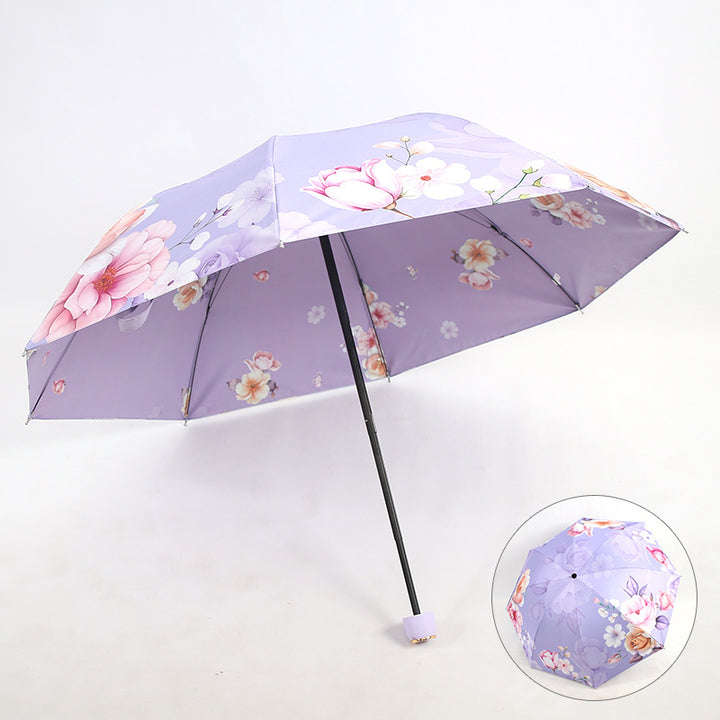 Damen eleganter Falt-Regenschirm mit floralen Motiven Karnz