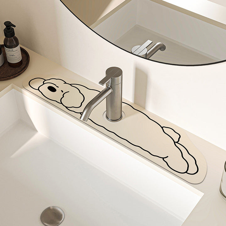 Decorative Silicone Faucet Sink Protector Mat with Dog-Shaped Counter Splash Guard