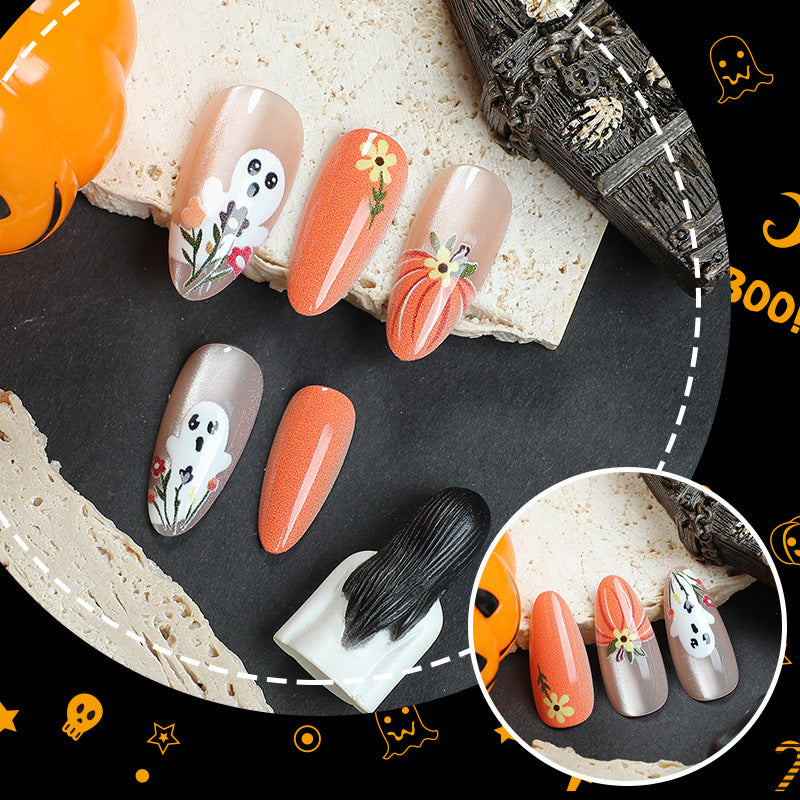 Gruselige Kürbis- und Gespenster-Nagelkunst-Set