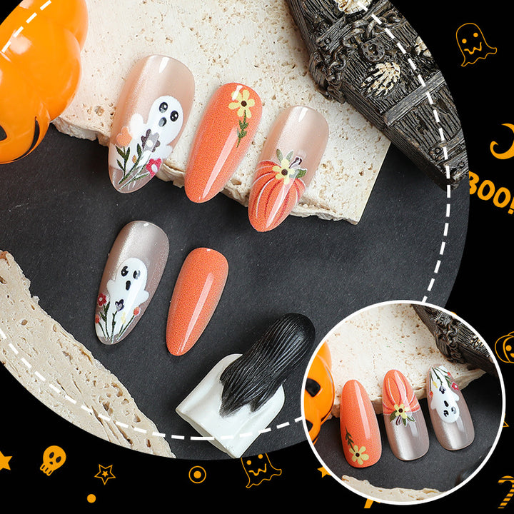 Gruselige Kürbis- und Gespenster-Nagelkunst-Set
