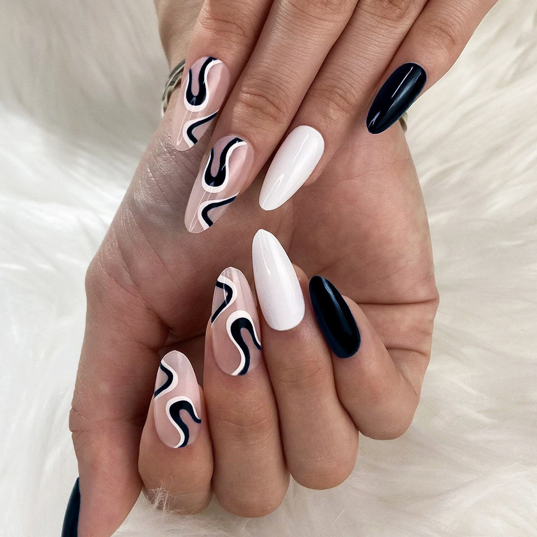 Abstract Wave Design Stiletto Press-On Nägel Karnz