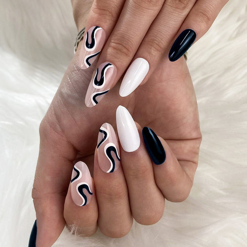 Abstract Wave Design Stiletto Press-On Nägel Karnz