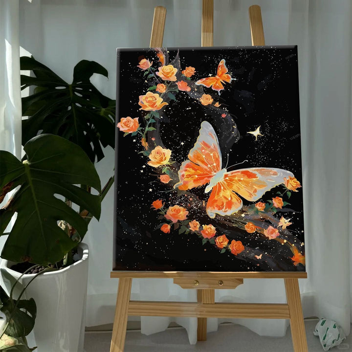 Bunte Schmetterlinge und Floral Leinwanddruck Karnz