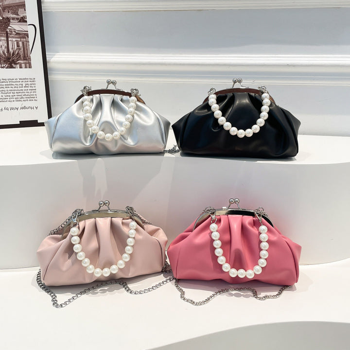 Elegante Clutch-Handtasche mit Perlenkette Karnz