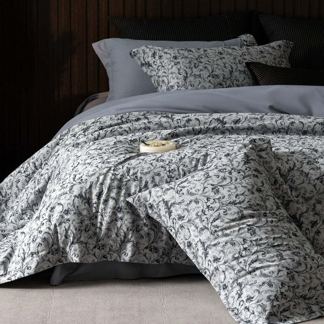 Luxus Baumwollsatin Wendebettbezug Set mit scrollendem Jacquarddruck und maßgeschneideter Säume