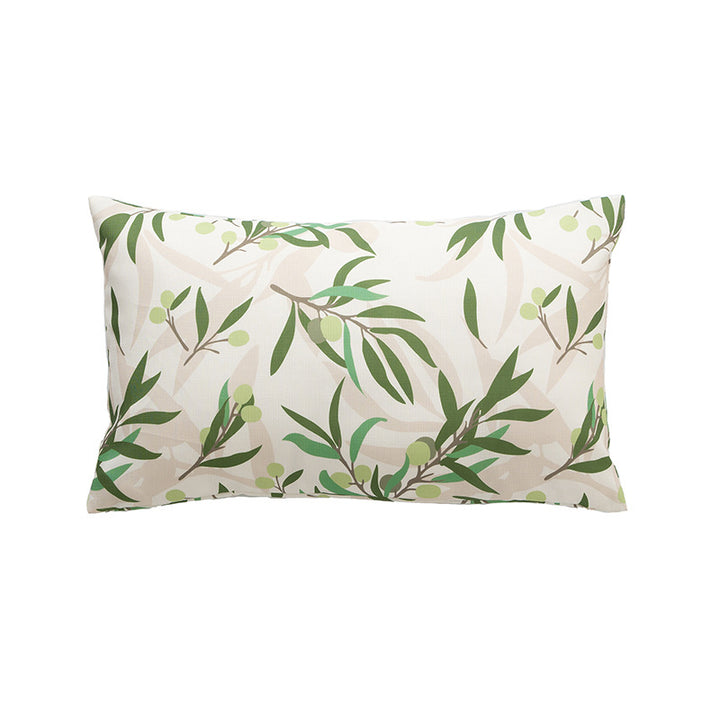 Rechteckiges Zierkissen mit skizzenhaftem Blumenprint und feiner Leinenoptik