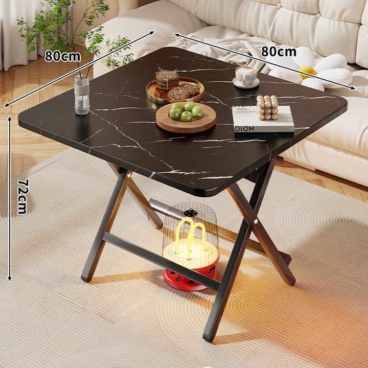 Quadratischer faltbarer Kaffeetisch mit Marmor-Effekt und Kreuzbein-Metallrahmen