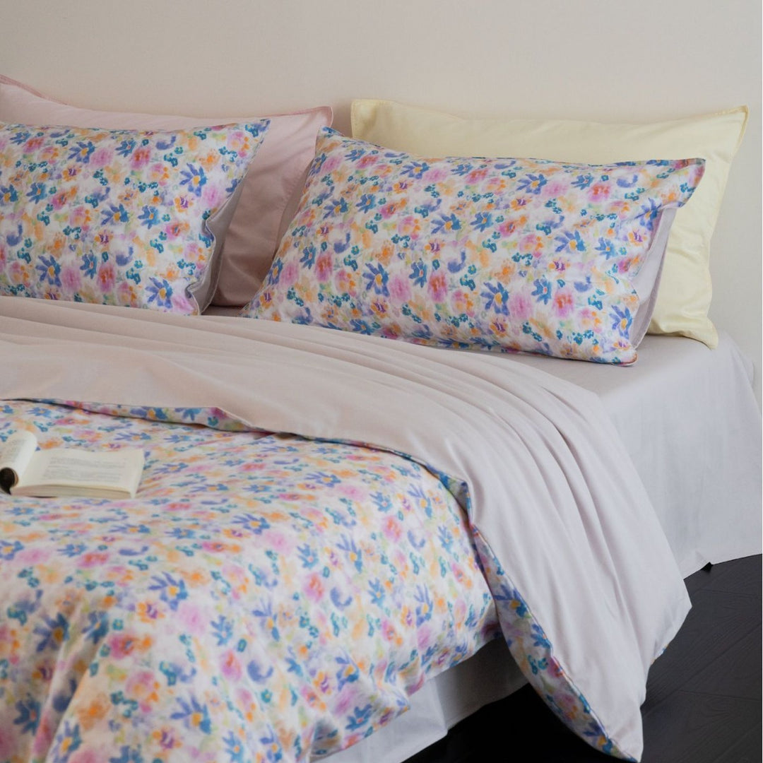 Floral Aquarell Baumwoll-Satin Bettwäsche Set
