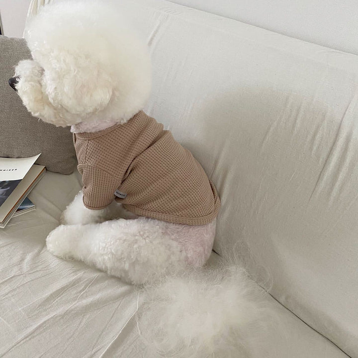 Waffelstrick Bequemer Hundpullover mit kurzen Ärmeln und dehnbarem Rippabschluss