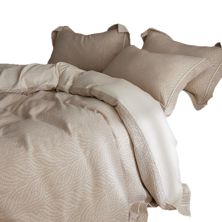 Gwaschtes Leinen-Jacquard Bettwäsche Set mit geflammten Kissenbezügen