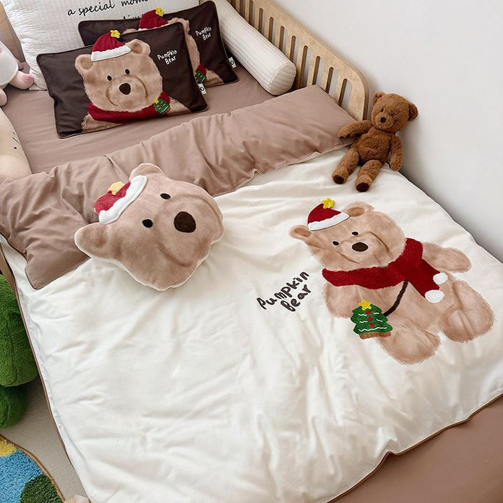 Kinder-Bettwäsche-Set mit Plüschapplikation und Bärchen-Motiv