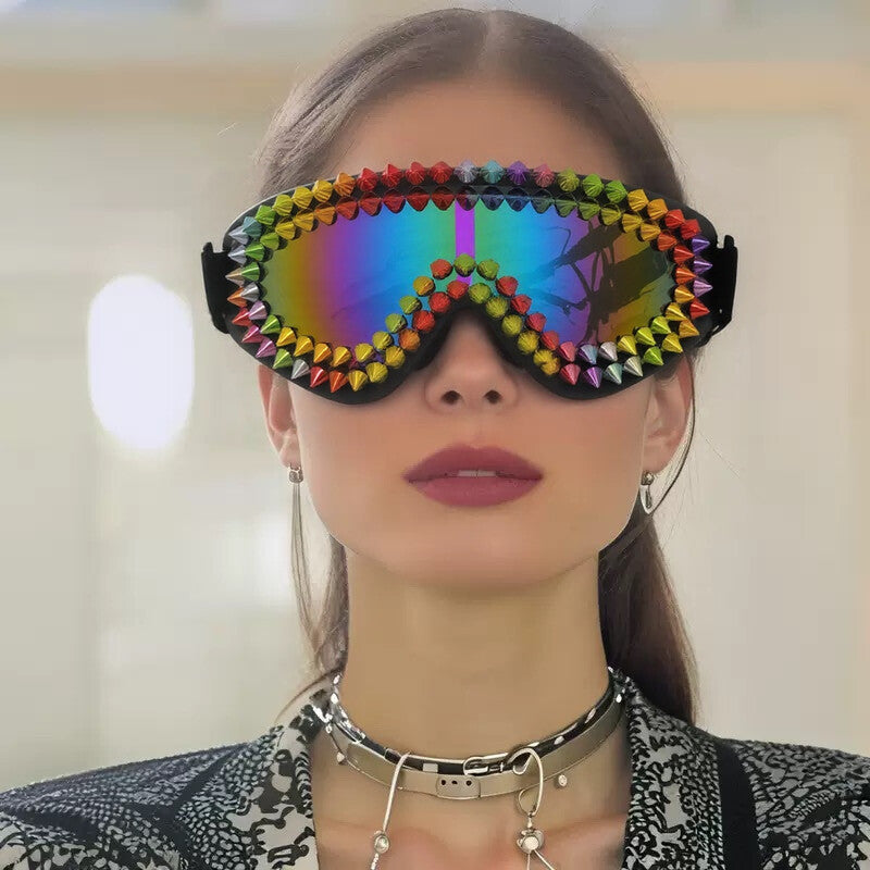 Damen extravagante Skibrille mit bunten Nieten Karnz