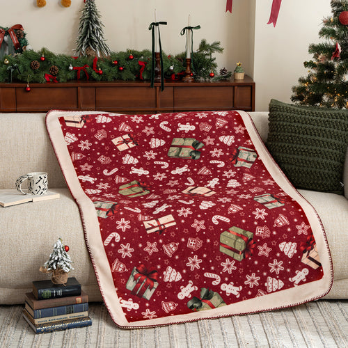 Weiche Weihnachts-Fleecedecke mit Geschenk- und Lebkuchenmotiv Karnz