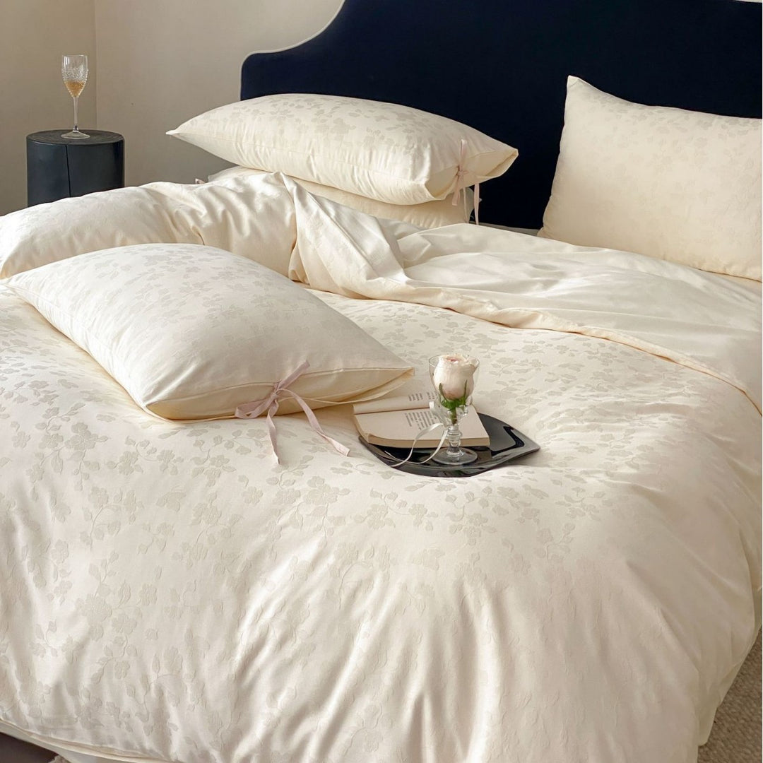 Blumenkrepp Satin-Feel Bettbezugset mit Krawattenverschluss Kissenbezügen