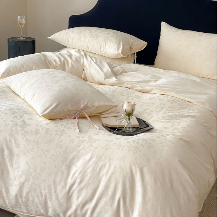 Blumenkrepp Satin-Feel Bettbezugset mit Krawattenverschluss Kissenbezügen