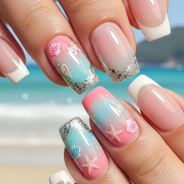 Küsten-Ozean-inspirierte Nagelkunstverlängerungen Karnz