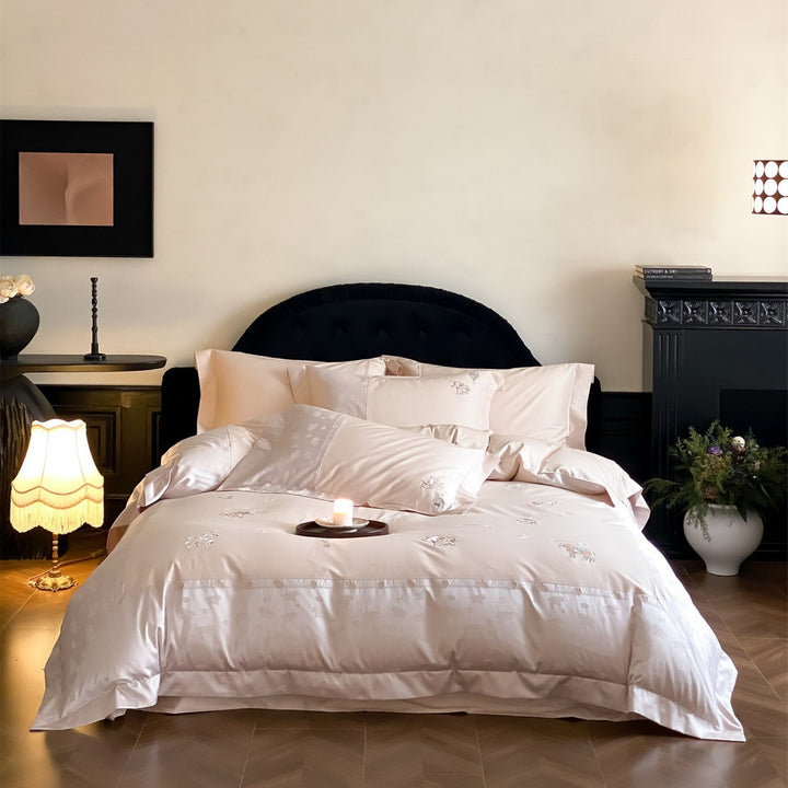 Luxuriös bestickte Satin Bettbezug Set mit Kissenbezügen