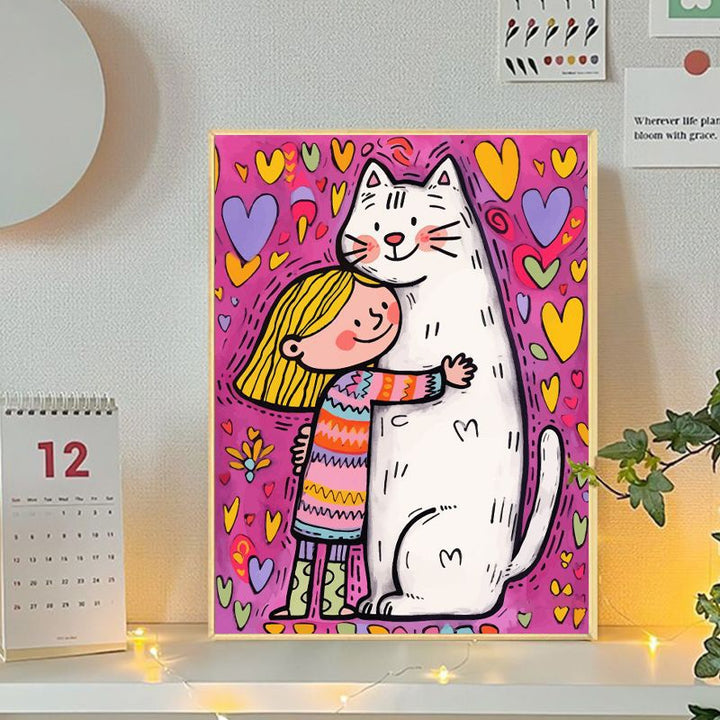 Verspielte Katzen- und Mädchenillustration Leinwandkunst Karnz