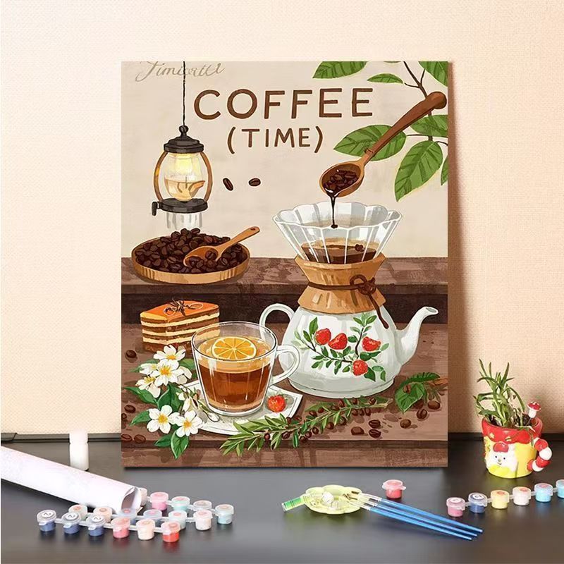 Kaffee-Themen Malen nach Zahlen Leinwand Kunstset Karnz