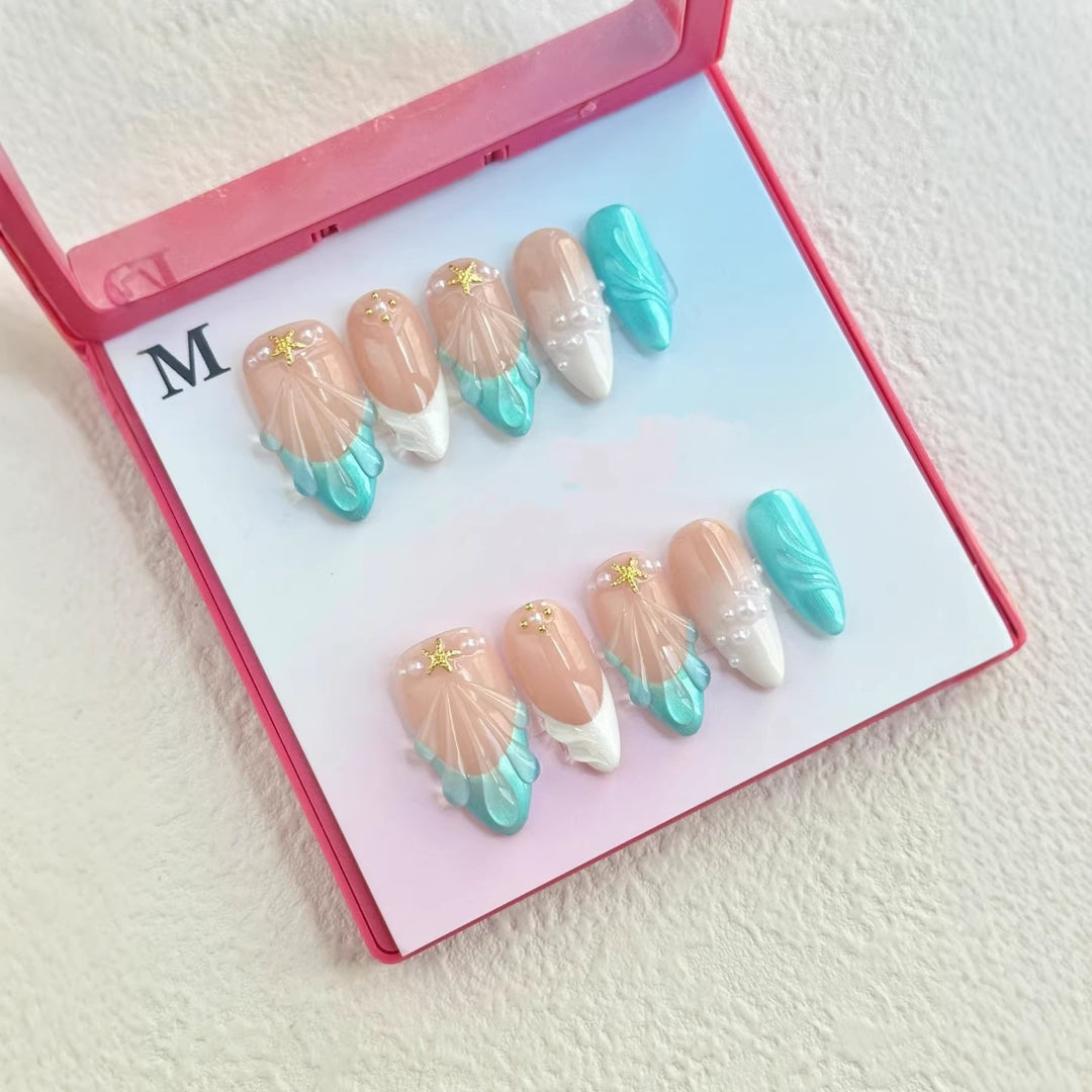 Dekoratives 3D Press-On Nagelkunst Set mit Ozean-Themen Designs