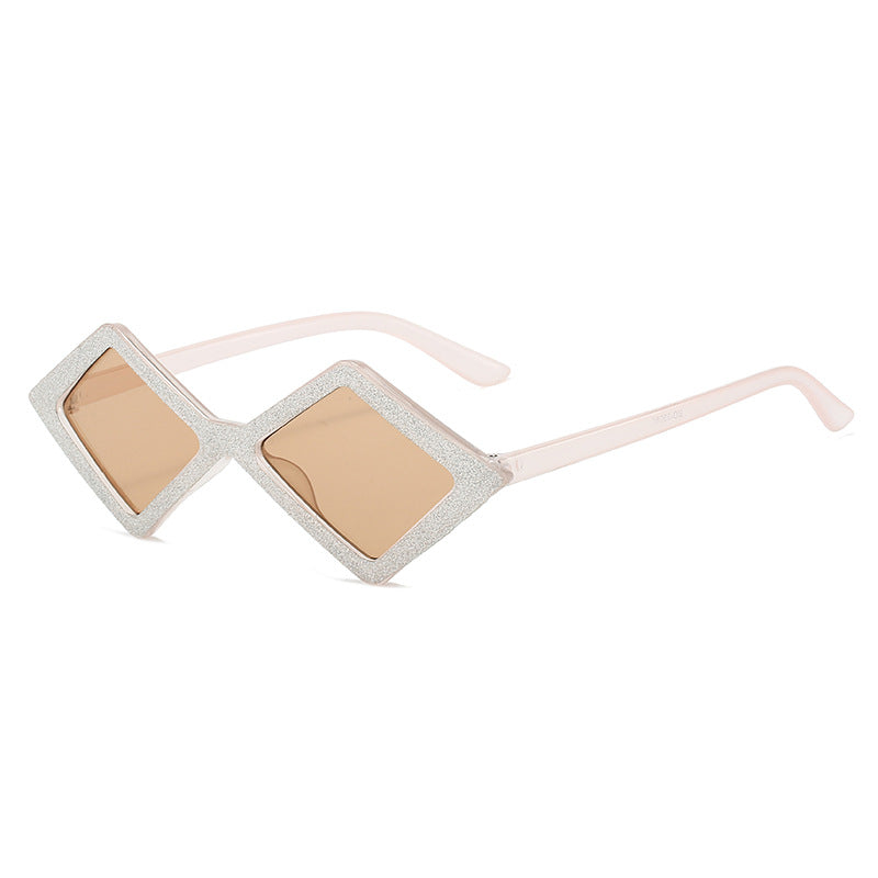 Damen futuristische, geometrische Sonnenbrille mit glitzerndem Rahmen Karnz