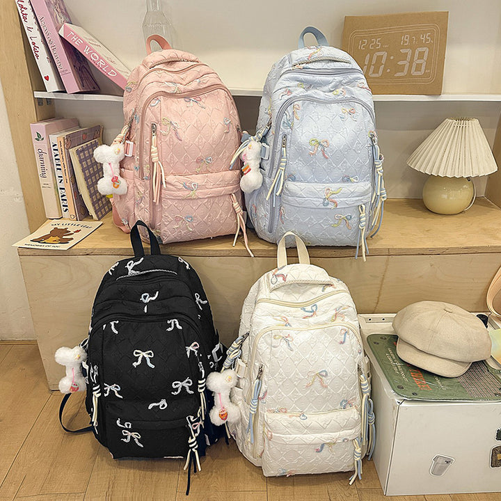 Gesteppt gestickter Rucksack mit Schleifenmotiv Karnz
