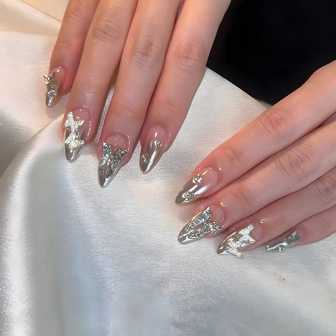 Glamouröse Metallische Stiletto Press-On Nägel Karnz