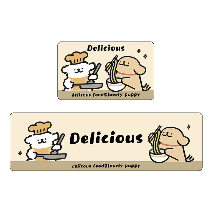 Cartoon Puppy Anti-Fatigue Kitchen Mat Set with Non-Slip Backing