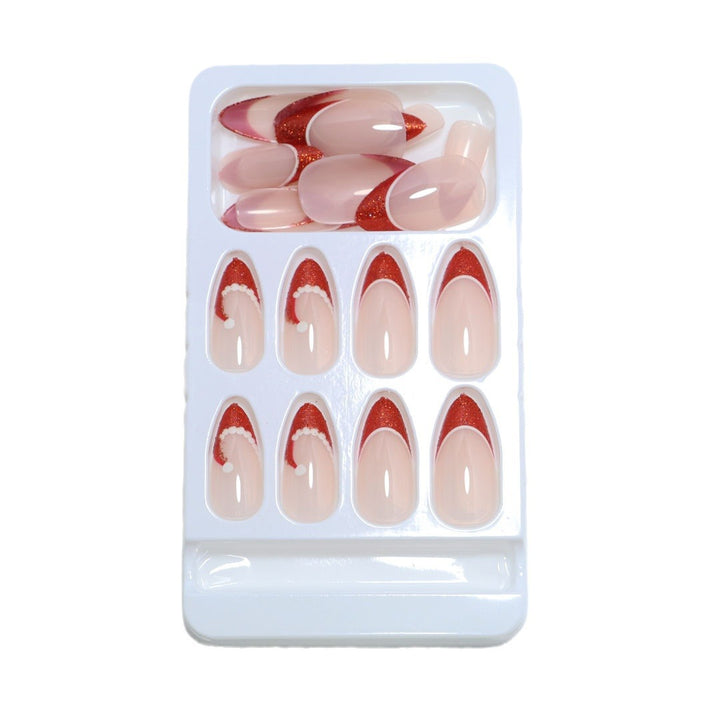 Künstlerische French Tip Press-On Nägel mit Glitzerakzenten Karnz
