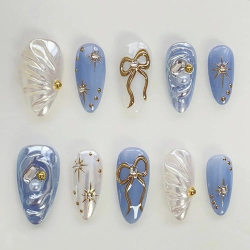 Aufwändiger mit Edelsteinen verzierter Press-On-Nagelset