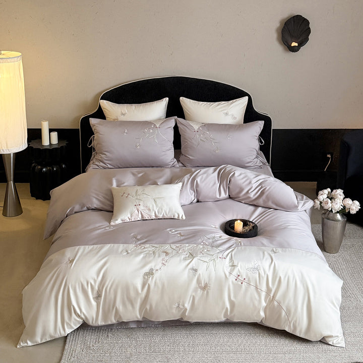 Luxuriöses Satin-Bettwäsche-Set mit floraler Stickerei Karnz