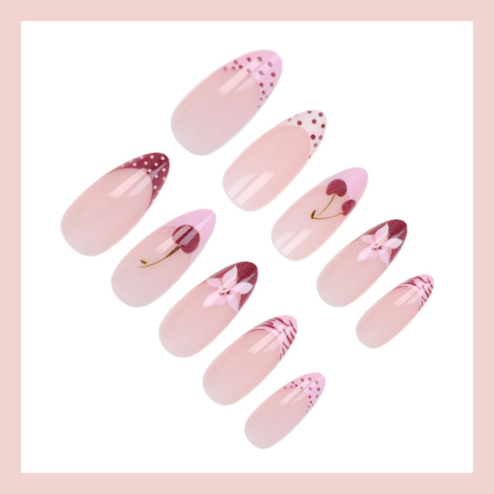 Kunstnagelset mit kreativen Blüten-, Herz- und Polka-Dots-Designs Karnz