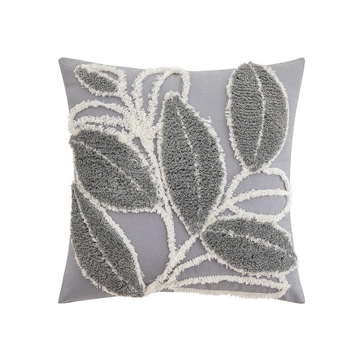 Quadratischer Kissenbezug mit reliefiertem Blatt‑Tufting und Chenille‑Applikation Karnz