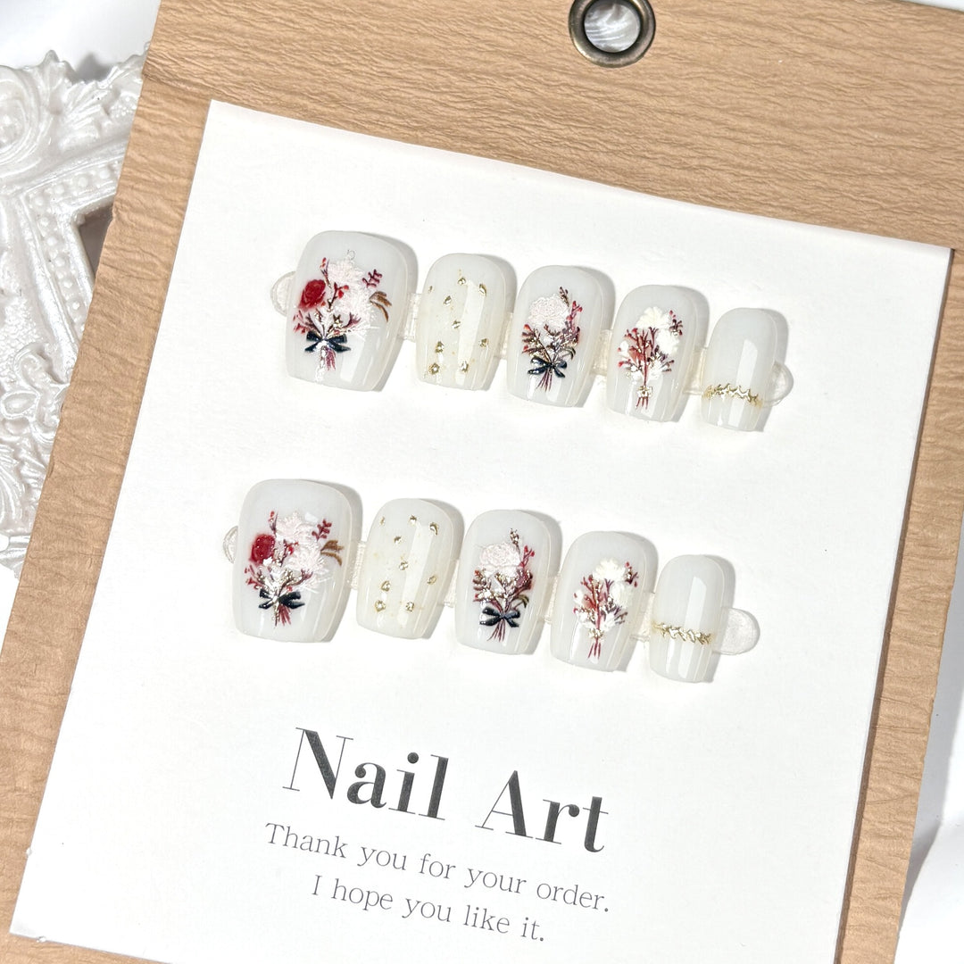 Floral Verziert Press-On Nagelset
