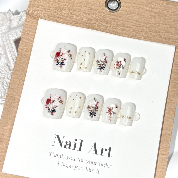 Floral Verziert Press-On Nagelset