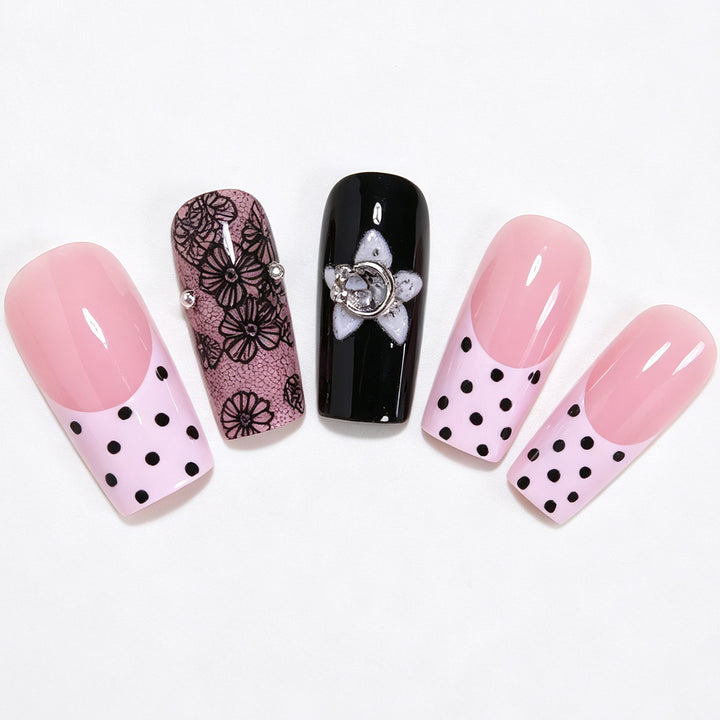 Floral Lace Design Press-On Nagelkunst Karnz