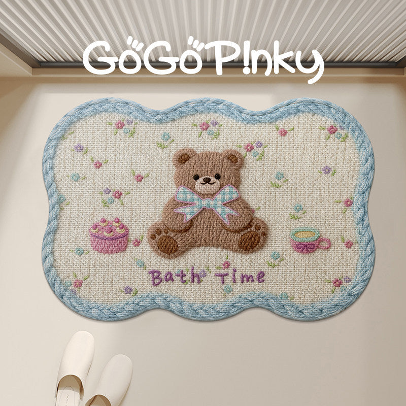 Plush Embroidered Teddy Chenille Non-Slip Bath Mat