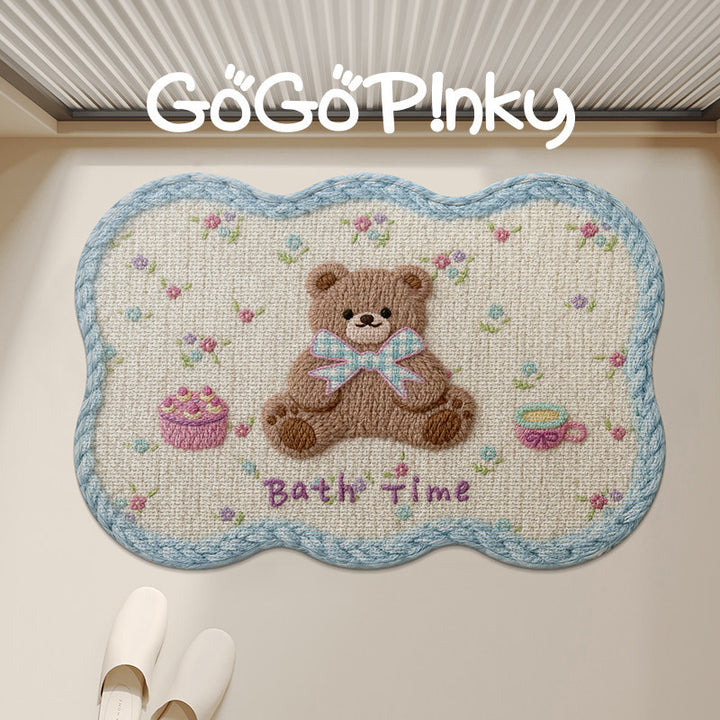 Plush Embroidered Teddy Chenille Non-Slip Bath Mat