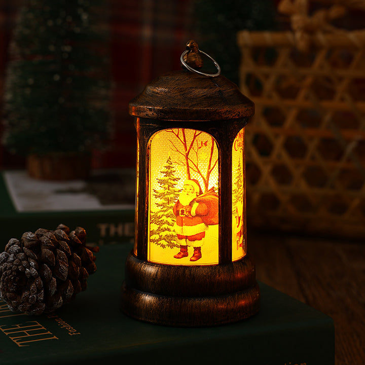 Nostalgische Weihnachtslaterne mit leuchtendem Weihnachtsmann-Motiv Karnz