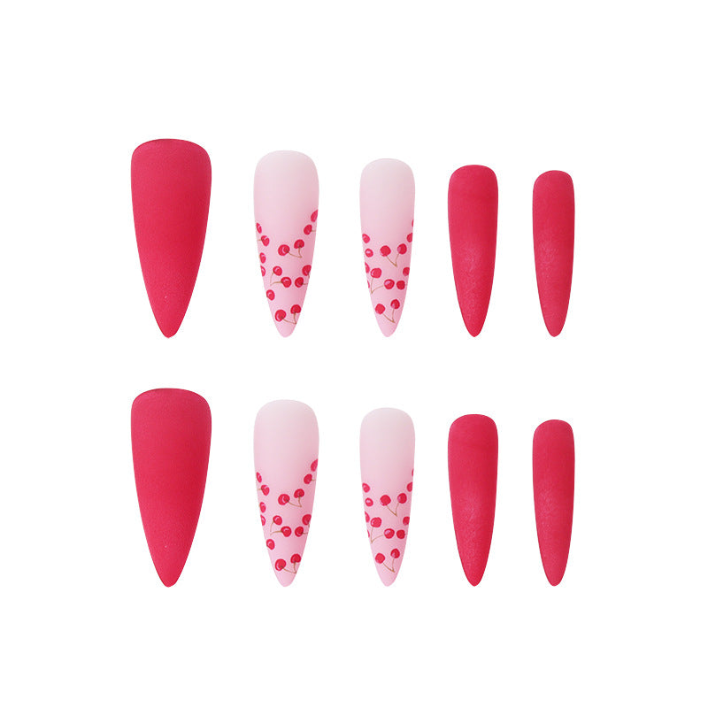 Künstlerisches Stiletto-Nagelkunst-Set mit Kirsch- und Matt-Designs Karnz