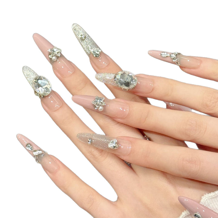 Glamourös Dekorative Press-On Nagelset mit Kristallakzenten  1791774225